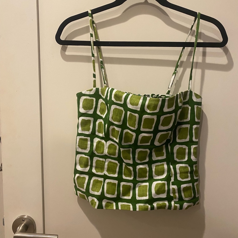 Reformation Green and White Checkered Tank Top